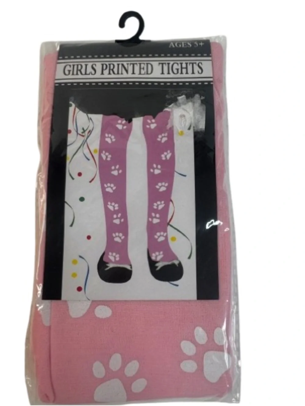 Girls Pink Paw Print Tights